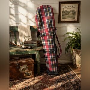 Vintage Hawthorne Plaid Golf Bag Montgomery Ward Tartan Cabin Lodge Decor As Is